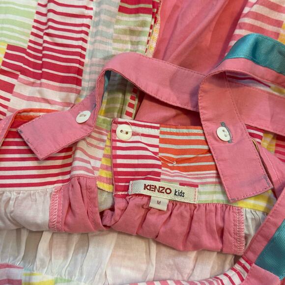 Kenzo Kids Girl’s Medium Pink Green Criss Cross Printed Apron Midi Sun Dress - Picture 9 of 9